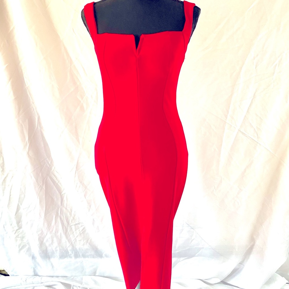 Red, form fitting dinner dress